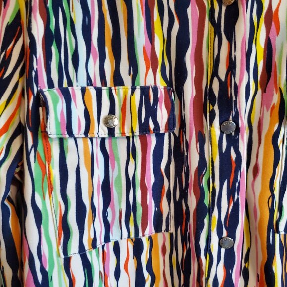 BCBGMAXAZRIA Urban Explosion Multi-Color Abstract Button Front Blouse Large - Picture 6 of 16